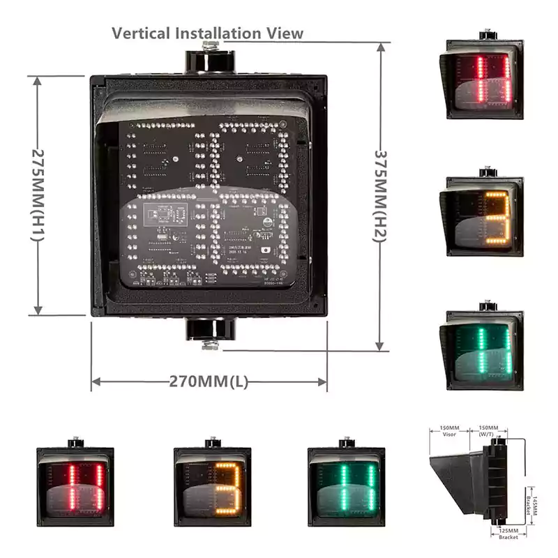 200MM(8 Inch) 1-Aspect Red Yellow Green/Red Green Led Traffic Light Countdown Timer