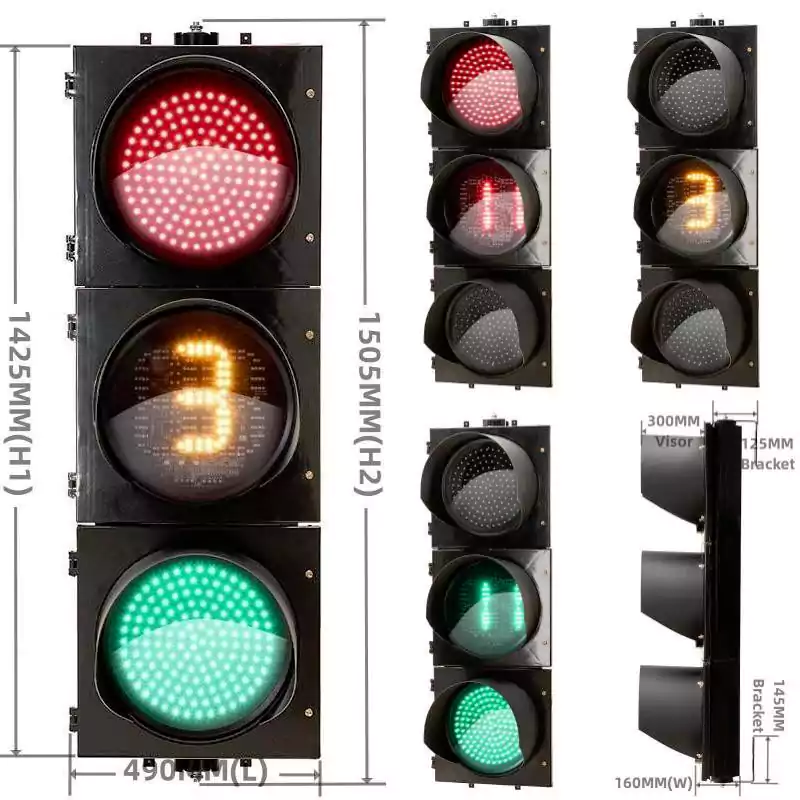 400MM(16 Inch) 3-Aspect Red Green Intelligent Traffic Light With Timer