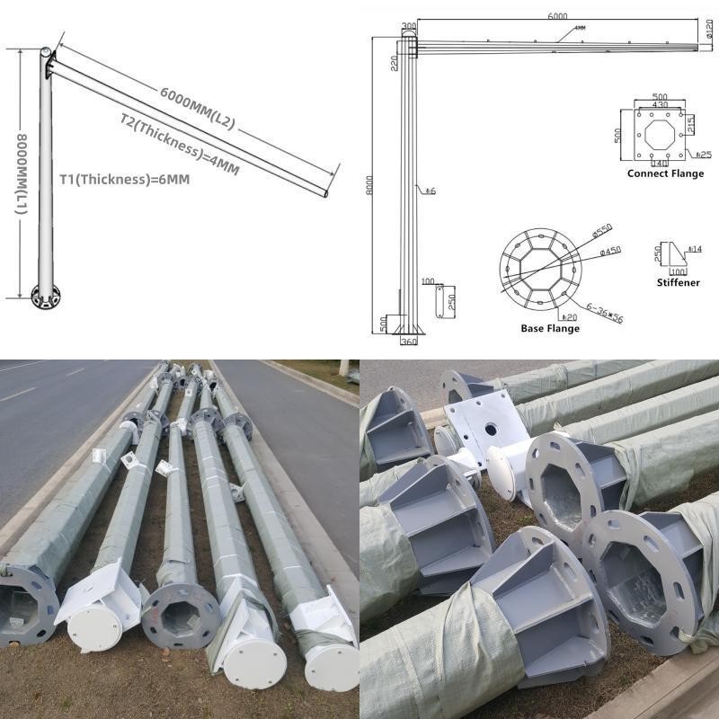 8M Traffic Light Pole With 6M Arm