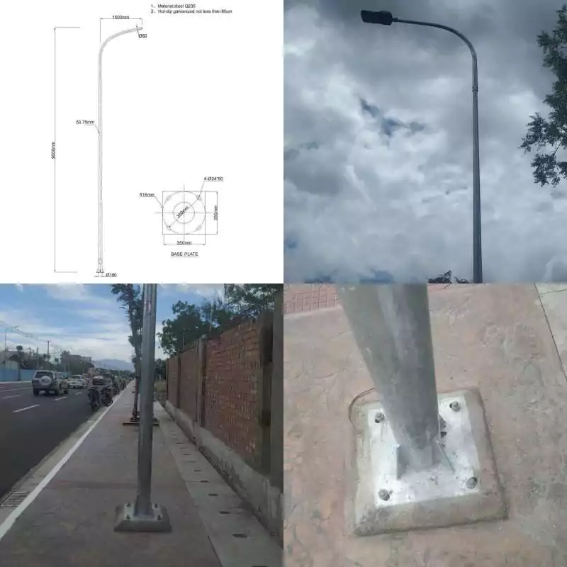 9M Street Light Pole With 1.5M Arm